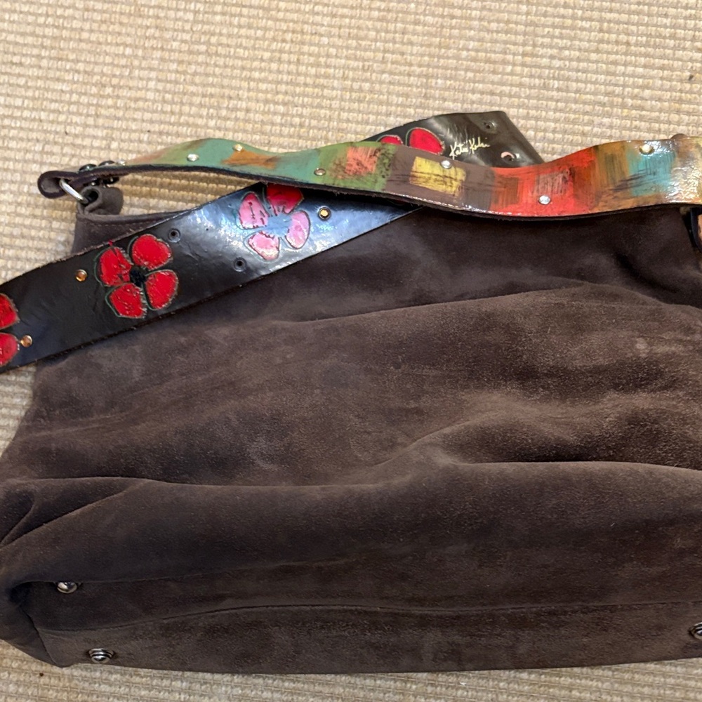 Original katie Kalsi Brown Suede Bag 2 Straps USA Signed